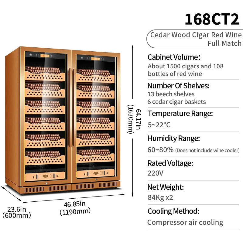 cigar cabinet led light humidor display large Spanish Cedar Wood Luxury Cigar Cooler FK-168CT