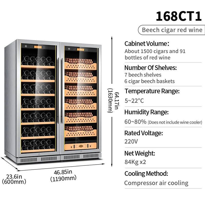 cigar cabinet led light humidor display large Spanish Cedar Wood Luxury Cigar Cooler FK-168CT