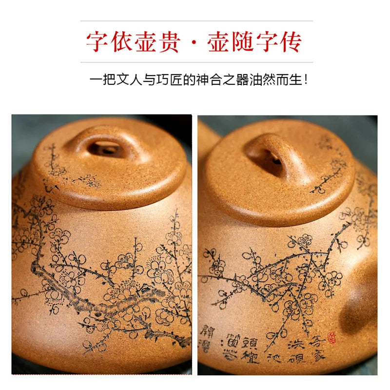 |clay pot National Engineering pure full manual clay carved tea pot tea set set Kungfu single pot Smelting Stone ladle