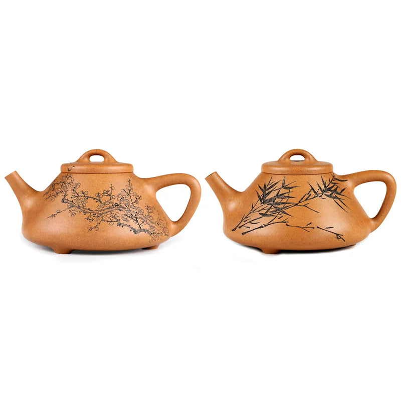 |clay pot National Engineering pure full manual clay carved tea pot tea set set Kungfu single pot Smelting Stone ladle