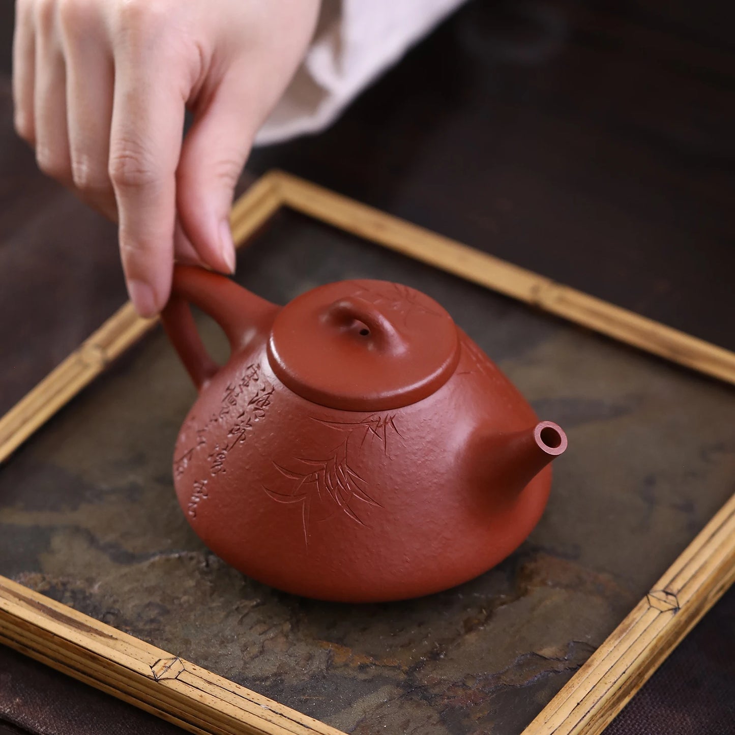 |clay pot famous pure handmade raw ore coarse sand Dahongpao tea pot National worker Zhang Jibiao ziye stone ladle pot