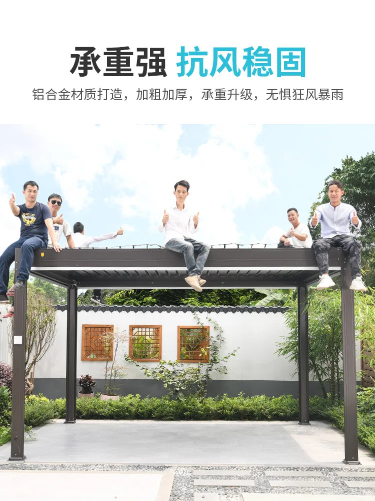 custom size 3m,4m,5m,6m, gazebo outdoor automatic canopy patio garden sun room aluminum alloy electric sunshade