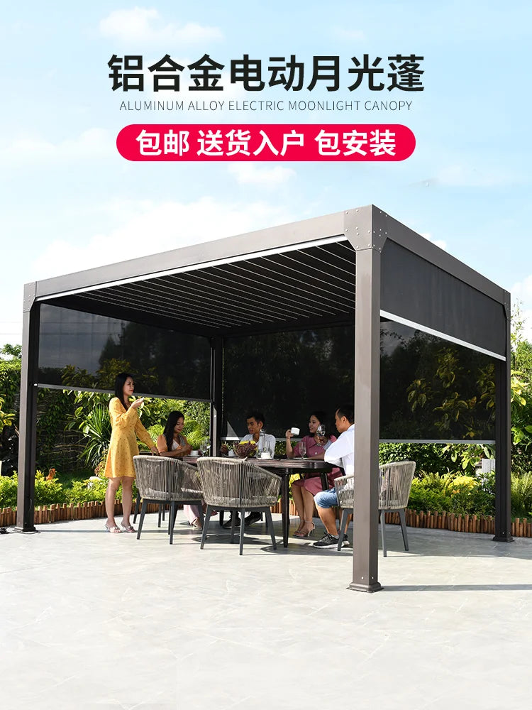 custom size 3m,4m,5m,6m, gazebo outdoor automatic canopy patio garden sun room aluminum alloy electric sunshade