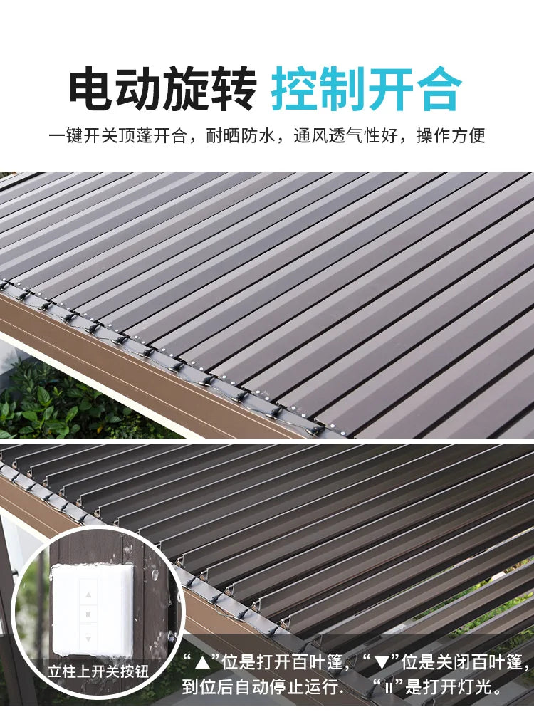 custom size 3m,4m,5m,6m, gazebo outdoor automatic canopy patio garden sun room aluminum alloy electric sunshade