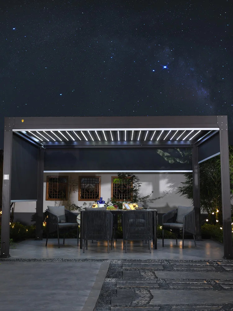 custom size 3m,4m,5m,6m, gazebo outdoor automatic canopy patio garden sun room aluminum alloy electric sunshade