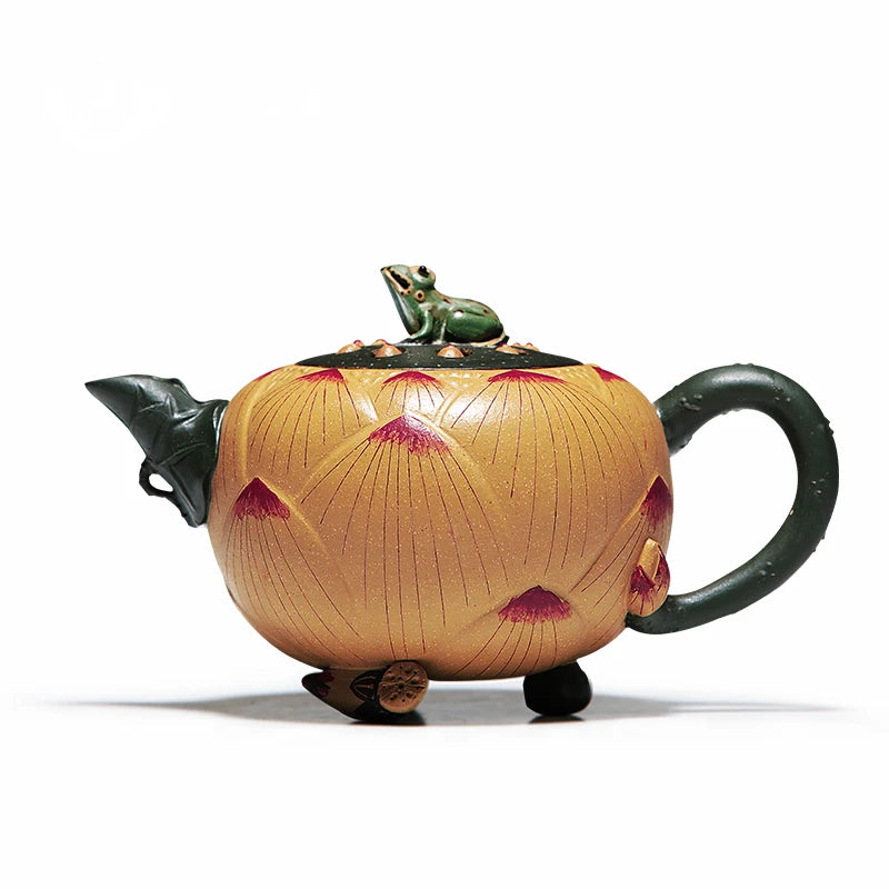 |famous pure handmade authentic Yixing raw ore purple sand pot Lianpeng frog household tea making pot and tea set