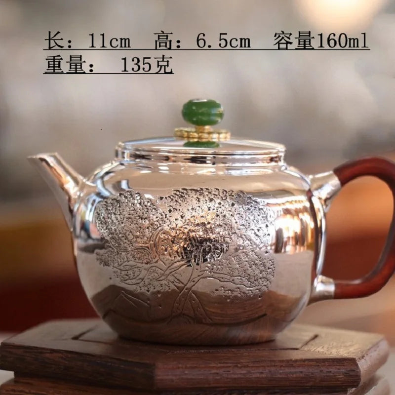 |high-grade teapot 999 sterling silver hand relief fine silver side longfeng xi shi the household single pot pot of tea