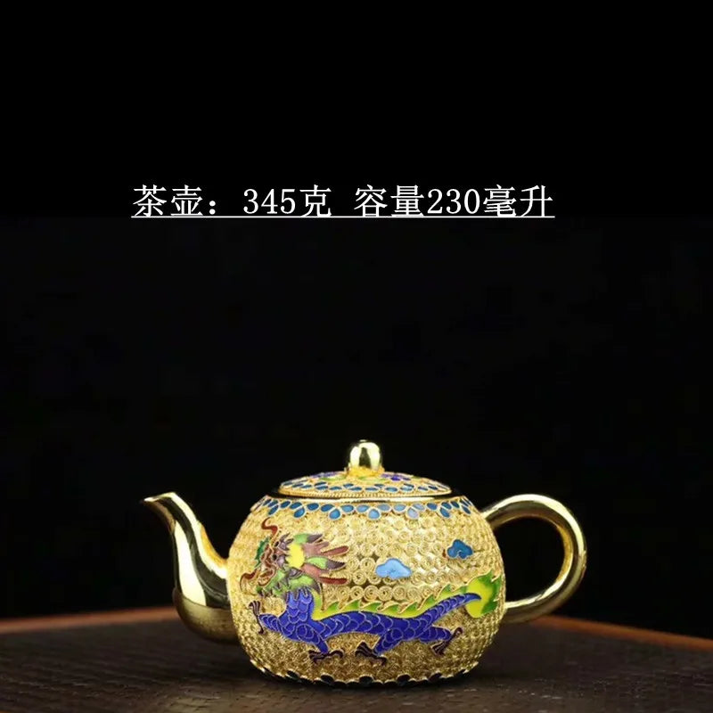 |high-grade teapot 999 sterling silver hand relief fine silver side longfeng xi shi the household single pot pot of tea