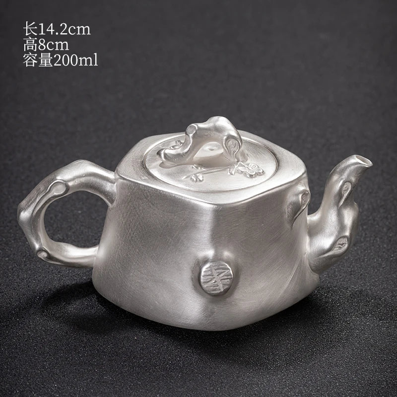 |high-grade teapot 999 sterling silver hand relief fine silver side longfeng xi shi the household single pot pot of tea