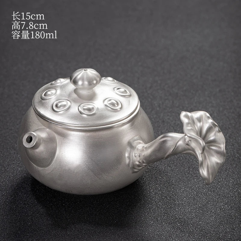 |high-grade teapot 999 sterling silver hand relief fine silver side longfeng xi shi the household single pot pot of tea