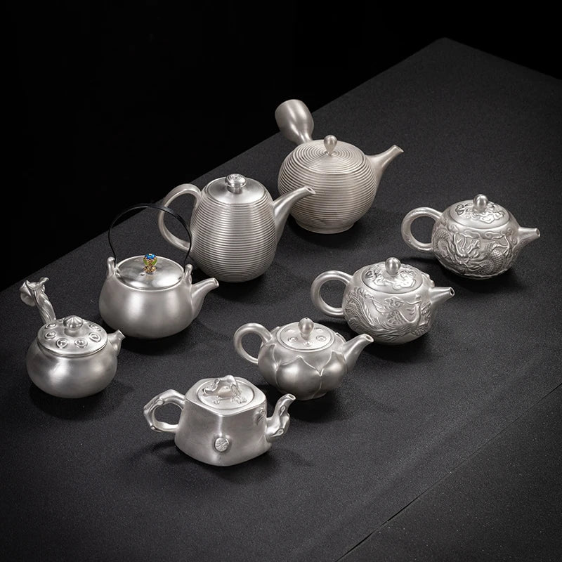 |high-grade teapot 999 sterling silver hand relief fine silver side longfeng xi shi the household single pot pot of tea