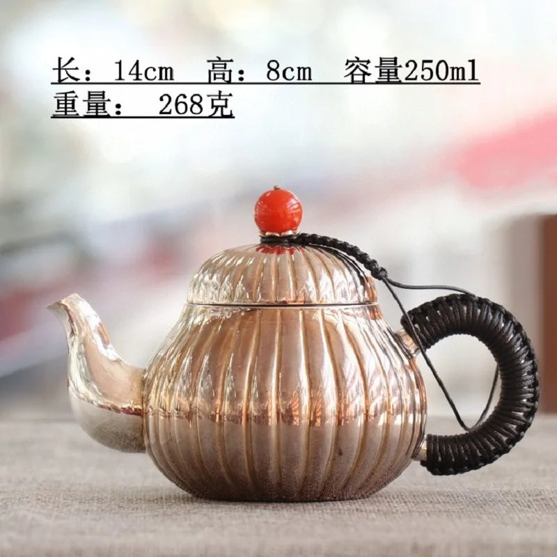 |high-grade teapot 999 sterling silver hand relief fine silver side longfeng xi shi the household single pot pot of tea