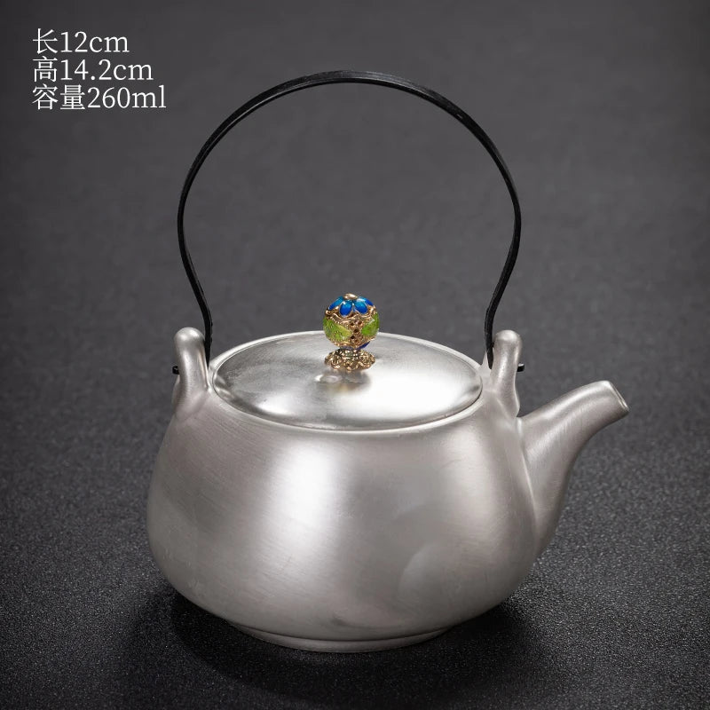 |high-grade teapot 999 sterling silver hand relief fine silver side longfeng xi shi the household single pot pot of tea