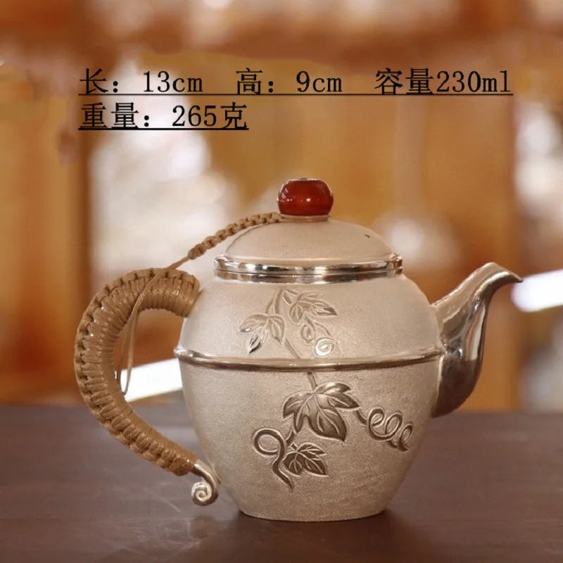|high-grade teapot 999 sterling silver hand relief fine silver side longfeng xi shi the household single pot pot of tea