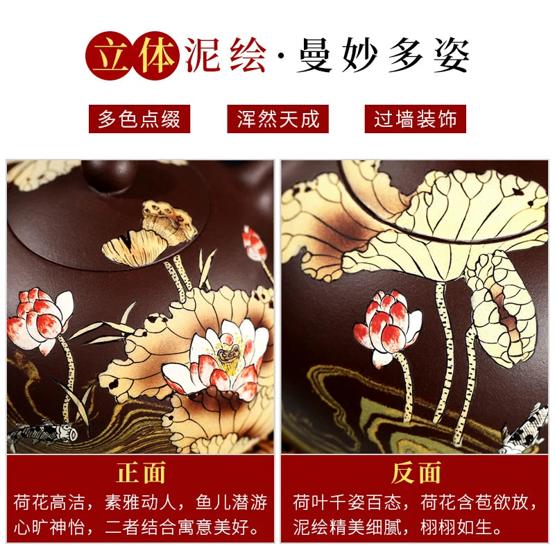 |mud painting Zhang Xiaoling TaoLing warping clay teapot pure handmade ceramic tea-pot lotus tea set and a half months