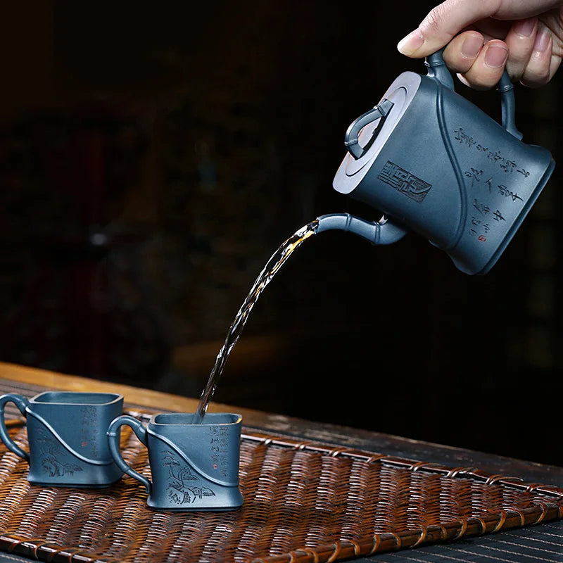 of the yixing handmade carved painting authentic recommended azure chlorite assistantengineer kung fu tea pot with tsui