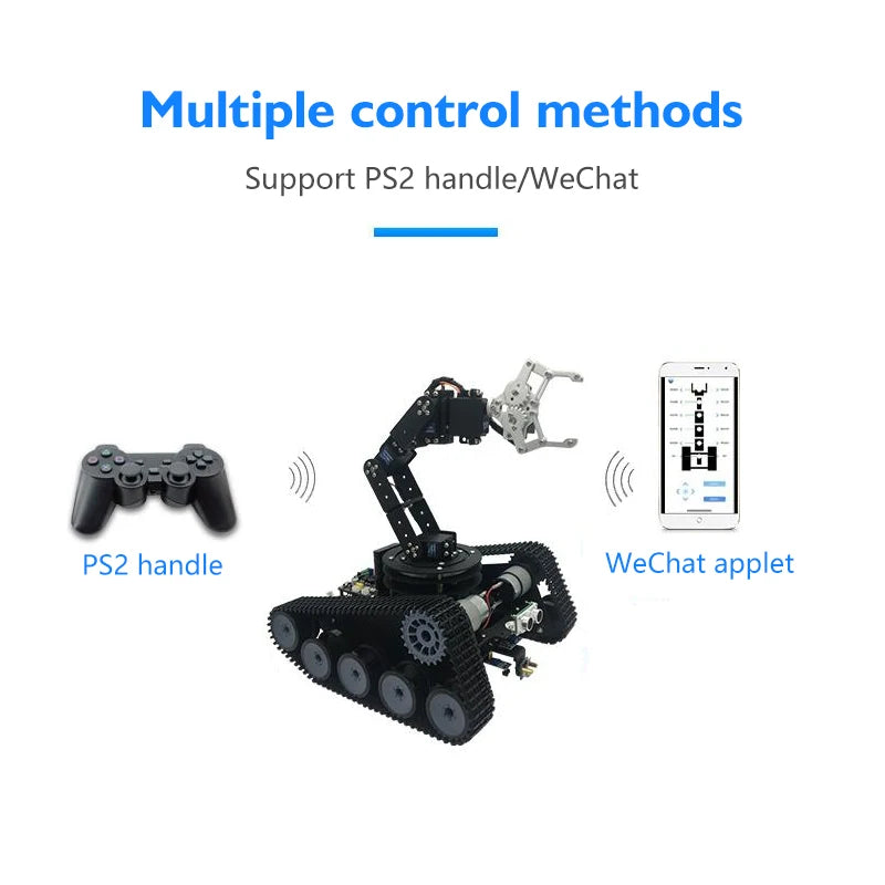 robot 6 degrees of freedom robot arm open source intelligent tracking and obstacle avoidance trolley competition kit