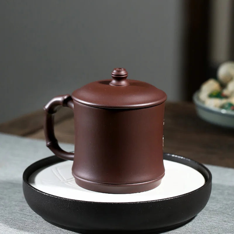 well joy pot 】 yixing purple sand cup ChuLiQiang all hand old purple clay mud painting cold plum fragrance cup 450 cc
