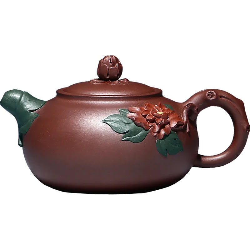 yixing recommended all hand pot of the world famous dell collect old purple clay teapot tea sets peony spring scenery