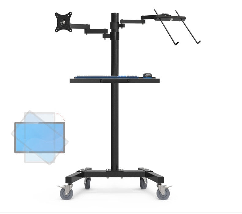 MMOOKA Dual Mount Monitor Holder + Laptop Holder PS Stand Trolley Sit-Stand Work Station Floor Stand Moving Cart