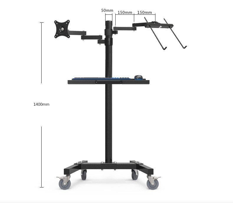 MMOOKA Dual Mount Monitor Holder + Laptop Holder PS Stand Trolley Sit-Stand Work Station Floor Stand Moving Cart