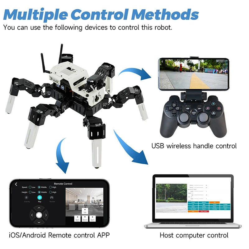 18DOF AI Intelligent Vision Recognition Hexapod Spider Robot Python Programming Education Kit for RaspberryPi 4B and Jetson Nano