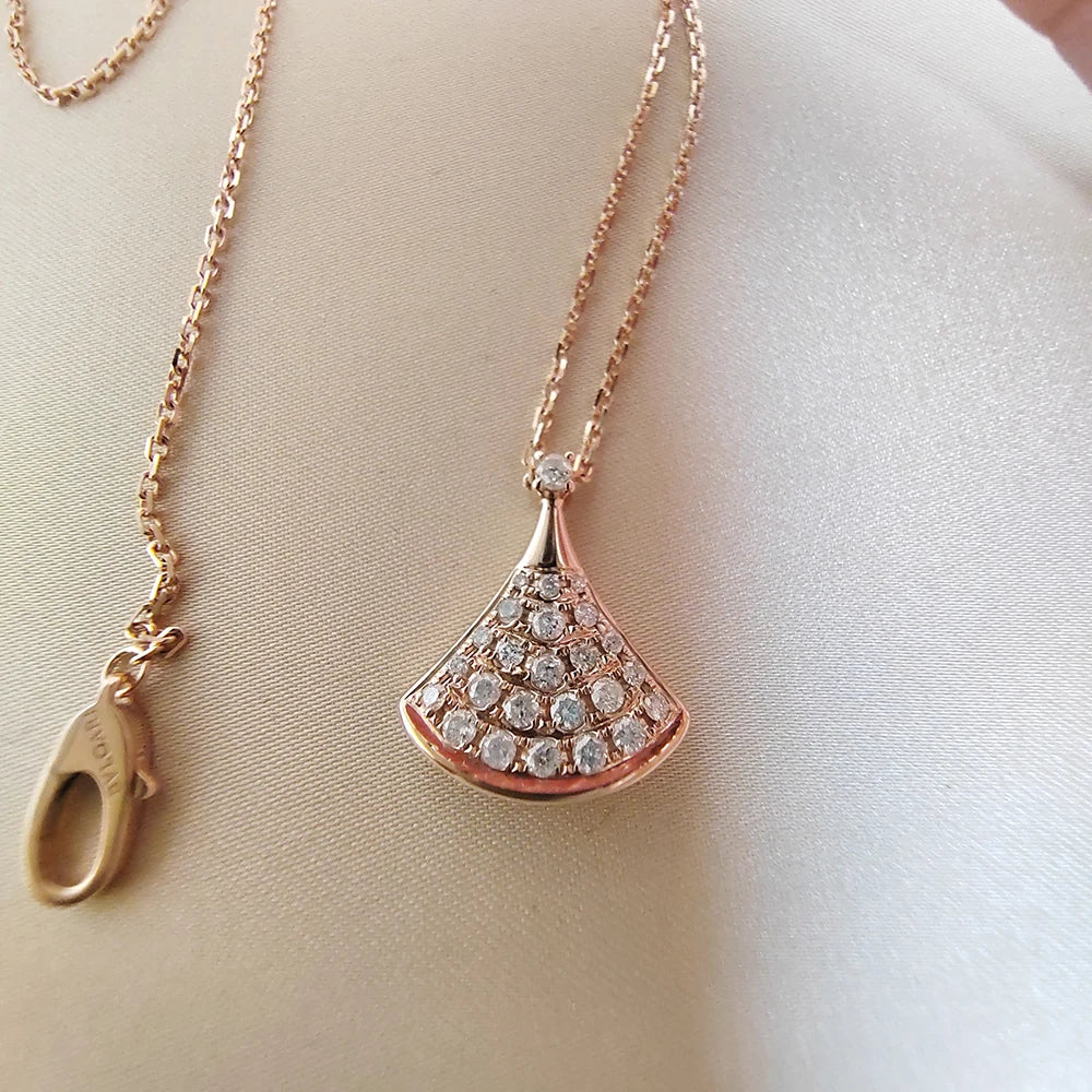 18K Gold AU750 Fan Necklace 0.2 Carat Genuine Diamond High-end Jewelry Valentine's Anniversary Party Gift for Women
