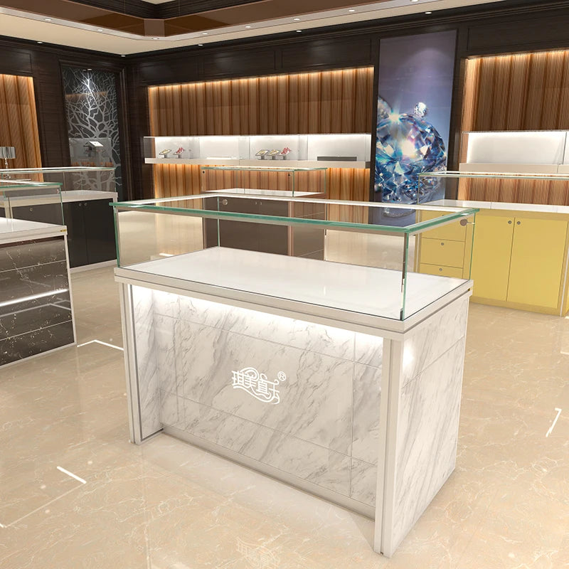 1New imitation marble glass jade display cabinet shopping mall jewelry display cabinet showcase glass mobile phone showcase
