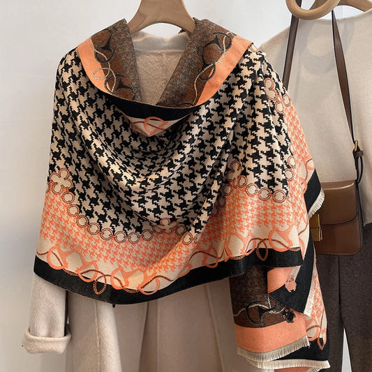 2022 Fashion Winter Warm Cashmer Shawl Blanket Scarf Women Luxury Houndstooth Pashmina Bufanda Neck Scarves New