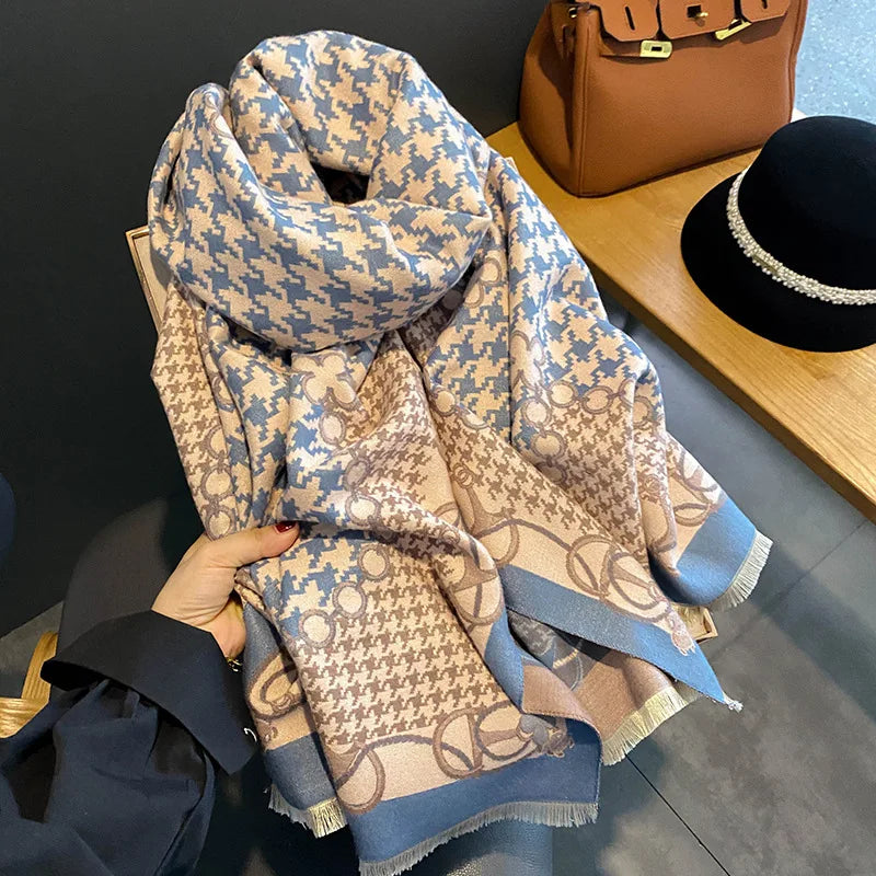 2022 Fashion Winter Warm Cashmer Shawl Blanket Scarf Women Luxury Houndstooth Pashmina Bufanda Neck Scarves New