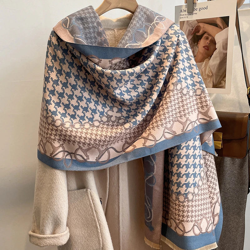 2022 Fashion Winter Warm Cashmer Shawl Blanket Scarf Women Luxury Houndstooth Pashmina Bufanda Neck Scarves New