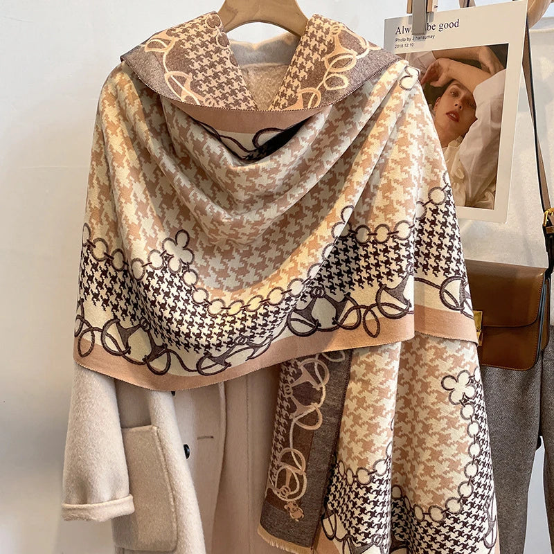 2022 Fashion Winter Warm Cashmer Shawl Blanket Scarf Women Luxury Houndstooth Pashmina Bufanda Neck Scarves New