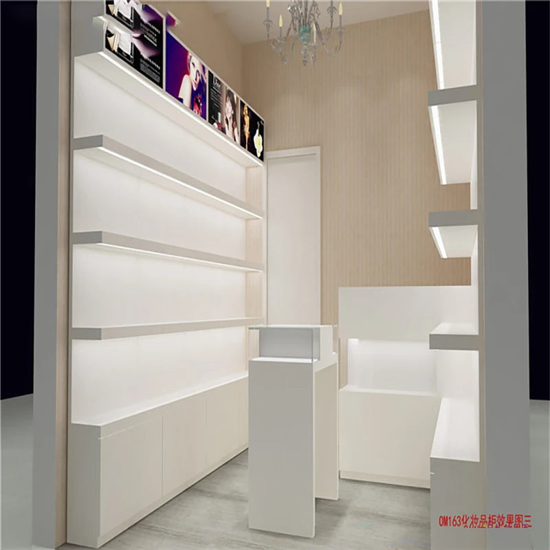 2022 hot sell wooden makeup showcase cosmetic shop counter for makeup shop decoration