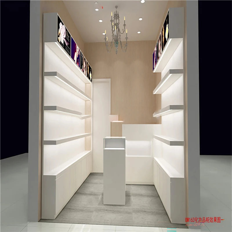 2022 hot sell wooden makeup showcase cosmetic shop counter for makeup shop decoration