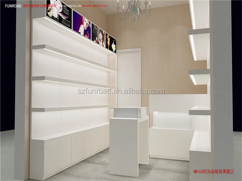 2022 hot sell wooden makeup showcase cosmetic shop counter for makeup shop decoration