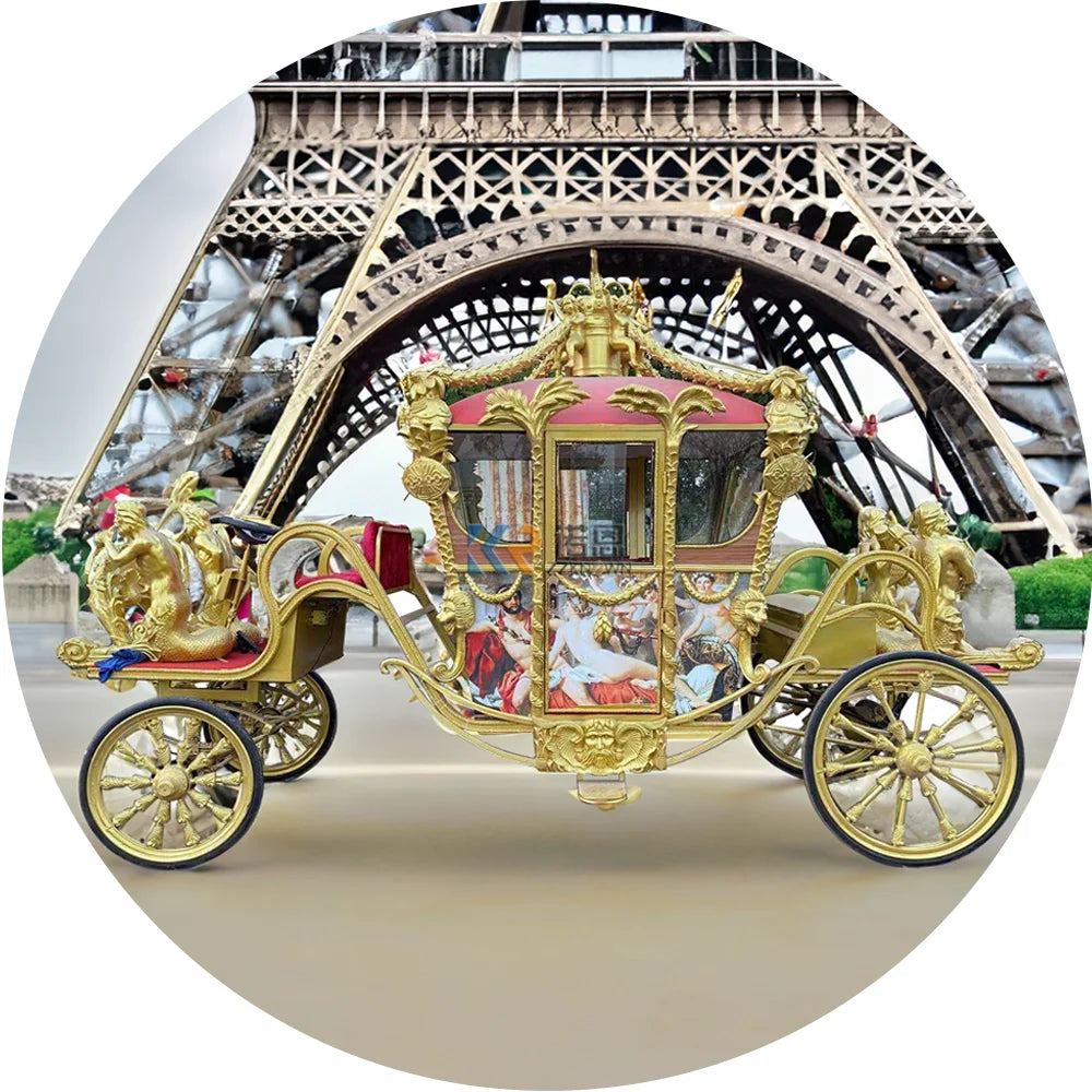 2024 Custom Fashion Electric 4 Wheels White Sightseeing Horse Drawn Carriag For Sale Electric Princess Horse Carriage