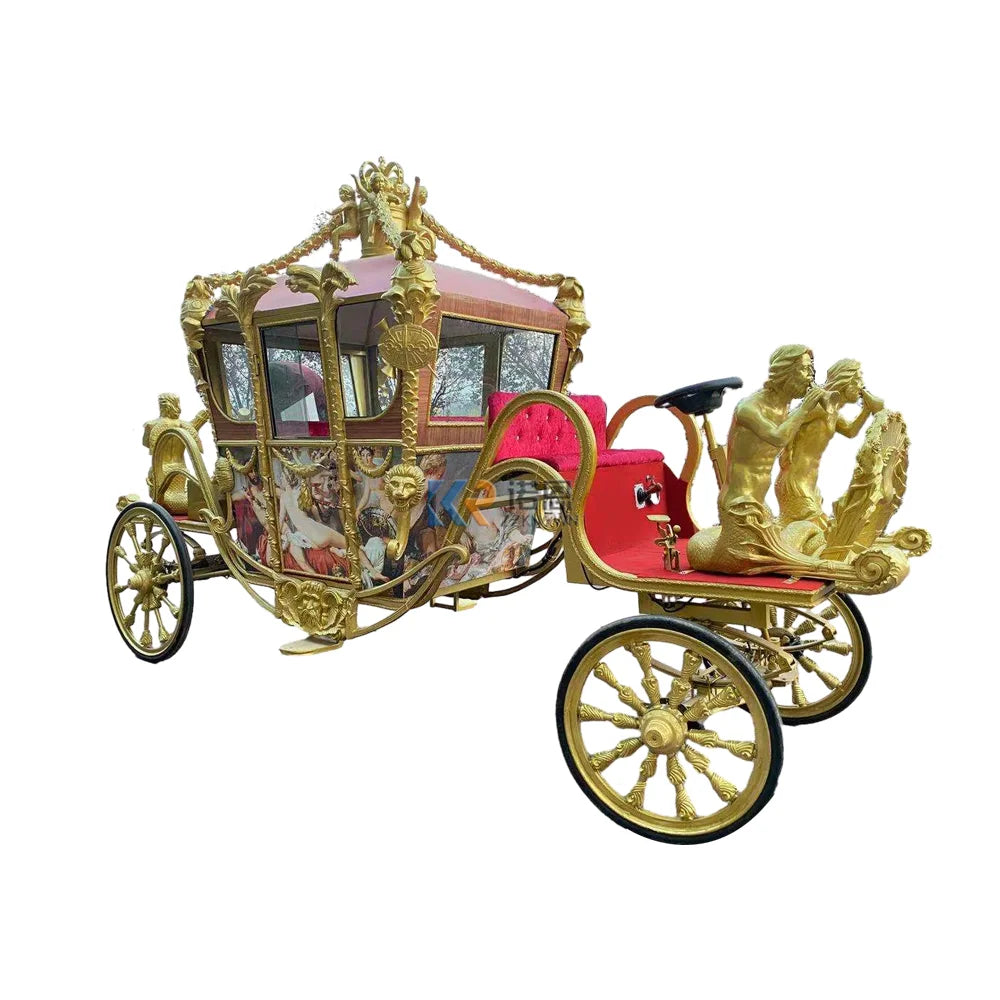 2024 Custom Fashion Electric 4 Wheels White Sightseeing Horse Drawn Carriag For Sale Electric Princess Horse Carriage