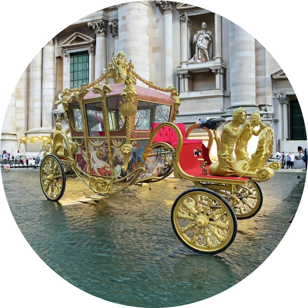 2024 Custom Fashion Electric 4 Wheels White Sightseeing Horse Drawn Carriag For Sale Electric Princess Horse Carriage