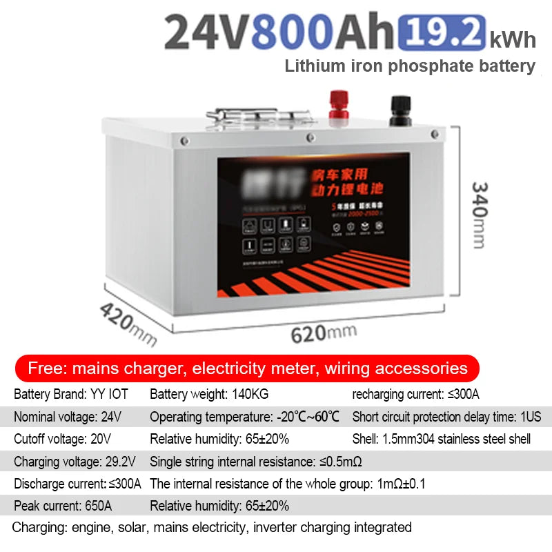 24V RV LiFePo4 Lithium Battery Outdoor Large Capacity 100AH 200AH 300AH 400AH 500AH 600AH 800AH Solar Charging