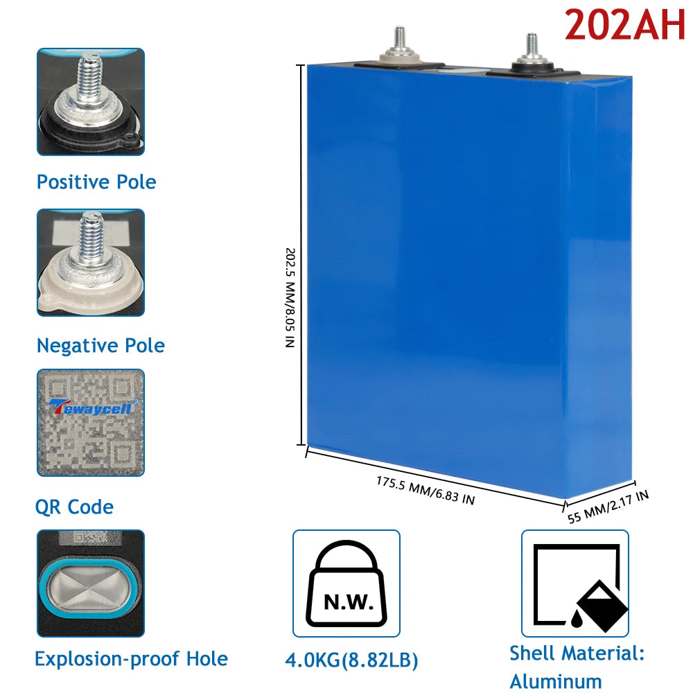 32PCS 200Ah 3.2V Lifepo4 Pack Lithium Iron Phosphate Rechargeable Battery Grade A Solar Storage Golf Cart RV Boat EU US Tax Free