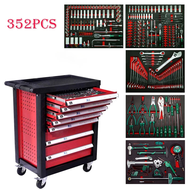 352Pcs Werkzeugset Rolling Box Heavy Duty 7 Schubladen Werkzeugs chrank Wagen Garage Werkstatt Garage Werkzeug kasten Mit Autore
