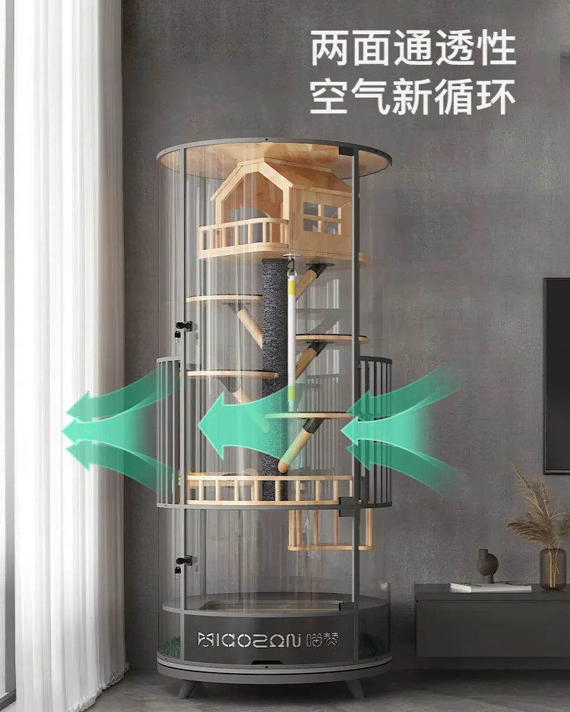 360 ° rotatable cat cage villa solid wood luxury panoramic display cabinet cat nest glass house with toilet