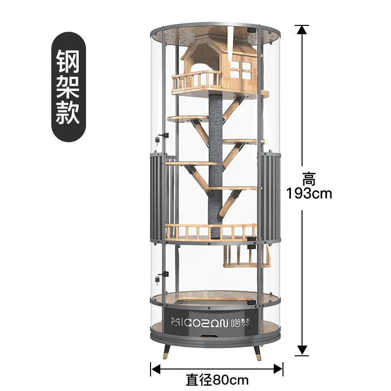 360 ° rotatable cat cage villa solid wood luxury panoramic display cabinet cat nest glass house with toilet