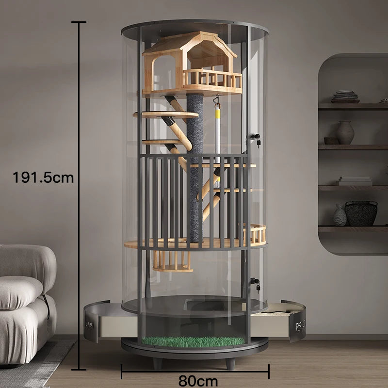 360 ° rotatable cat cage villa solid wood luxury panoramic display cabinet cat nest glass house with toilet