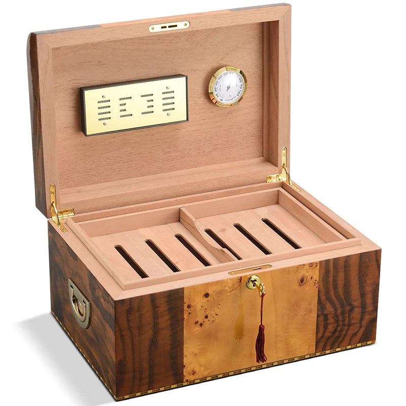365x250x190mm Cedar Wood Cigar Humidor Professional Capacity 100 Cigarettes Case Double Layer Piano Paint Cigar Cabinet Cool Box