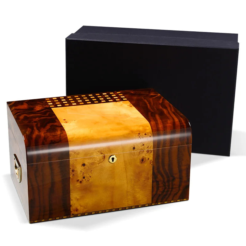 365x250x190mm Cedar Wood Cigar Humidor Professional Capacity 100 Cigarettes Case Double Layer Piano Paint Cigar Cabinet Cool Box