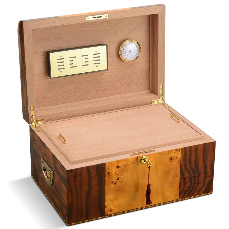365x250x190mm Cedar Wood Cigar Humidor Professional Capacity 100 Cigarettes Case Double Layer Piano Paint Cigar Cabinet Cool Box
