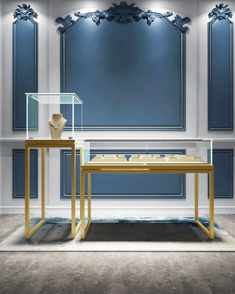 3Custom Jewelry Display Cabinet Glass Counter Boutique Shop Showcase With Lamp Jewelry Low Cabinet Emerald Showcase