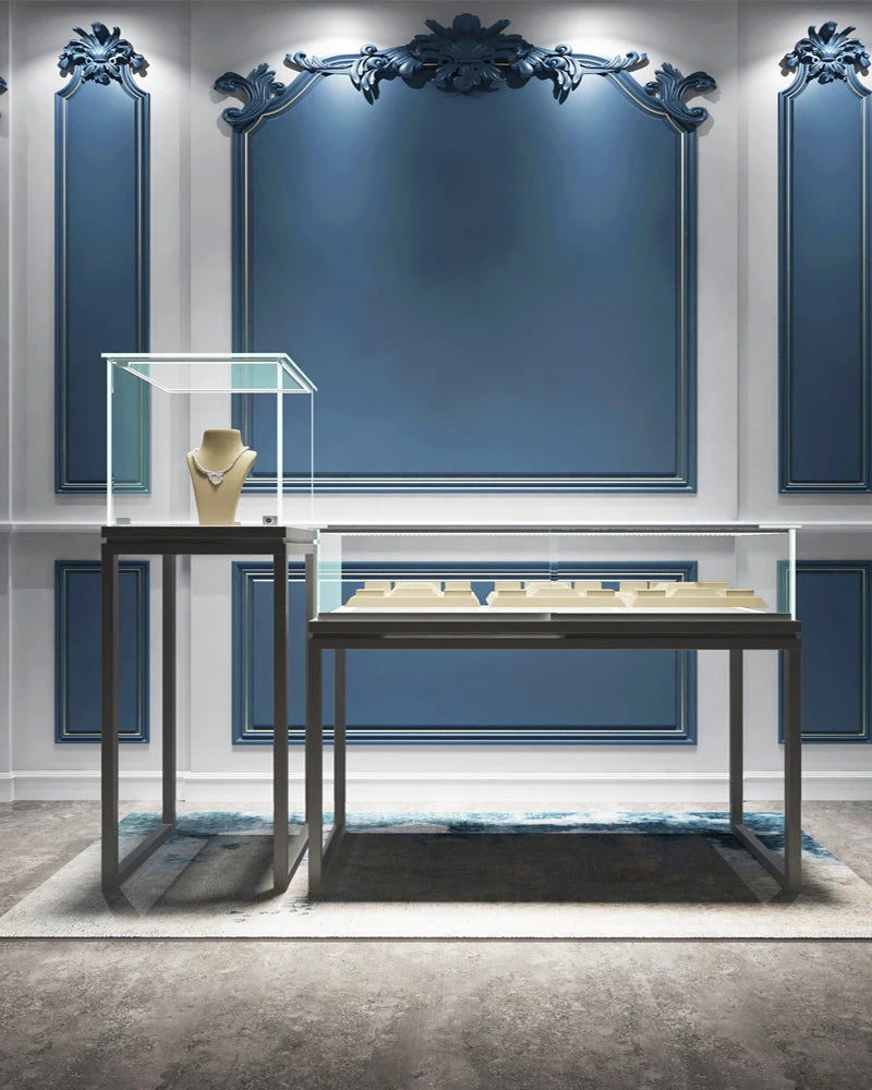 3Custom Jewelry Display Cabinet Glass Counter Boutique Shop Showcase With Lamp Jewelry Low Cabinet Emerald Showcase