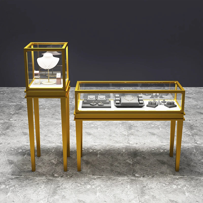 3Jewelry Display Cabinet Glass Transparent Counter Luxury Showcase Jewelry Watch Jade Display Cabinet Customization